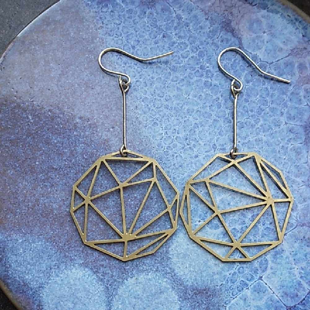Geometric Gold Plated Brass Laser Cut Earrings